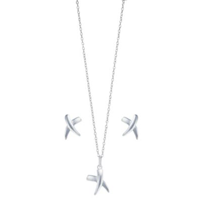 Sterling Silver Kiss Stud Earring and Pendant Set | H.Samuel