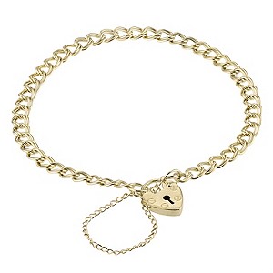 9ct gold 7.25 Double Curb and Padlock Charm Bracelet