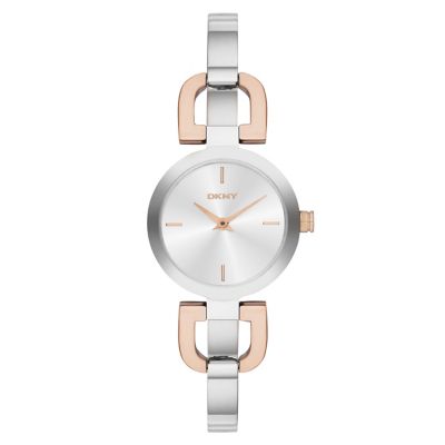 DKNY Ladies' Reade Silver & Rose Gold Plated Bracelet Watch H.Samuel