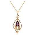 9ct Gold Garnet Filigree Pendant