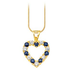 9ct gold Sapphire and Cubic Zirconia Open Heart