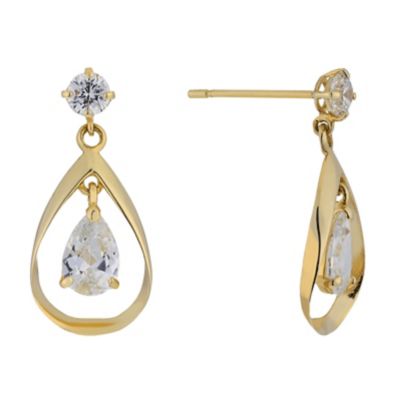 9ct Yellow Gold Double Cubic Zirconia Drop Earrings H.Samuel