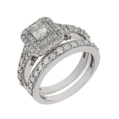 Platinum 1.5 carat diamond double halo bridal set - Ernest Jones