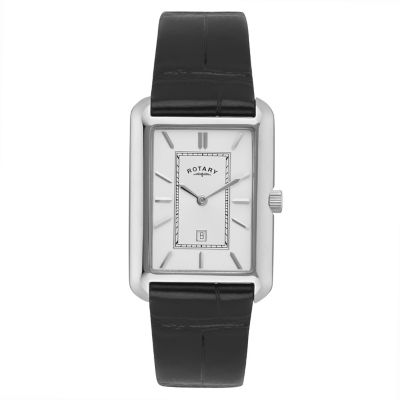 Rotary Men's Rectangular Dial Black Leather Strap Watch H. Samuel the Jeweller