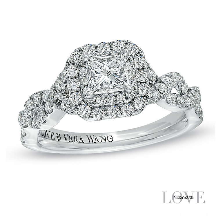 Vera Wang 18ct white gold 95pt diamond double halo ring