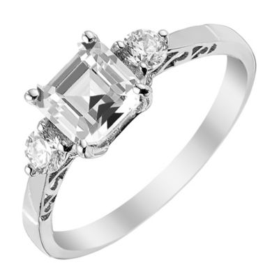 9ct White Gold Asscher Cut Cubic Zirconia Ring H Samuel