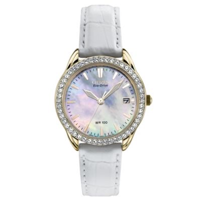 Citizen EcoDrive ladies' white leather strap watch Ernest Jones