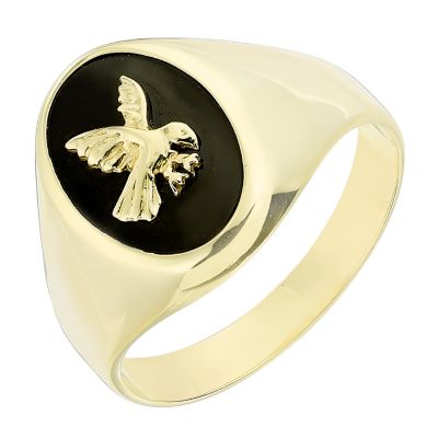 9ct Yellow Gold & Onyx Eagle Detail Ring H.Samuel