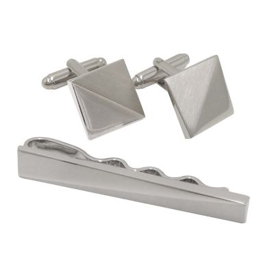 Brushed & Polished Silver Tone Cufflink & Tie Pin Set H.Samuel