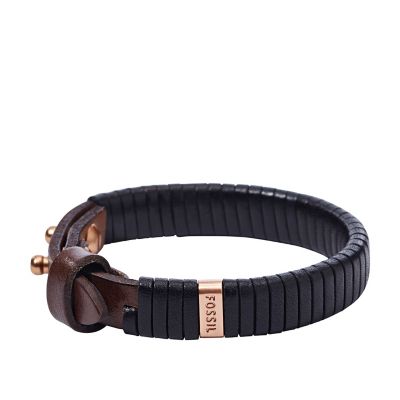 Fossil men's black leather bracelet Ernest Jones