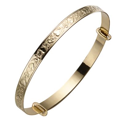 Child 9ct Gold Heart and Flower Expander Bangle