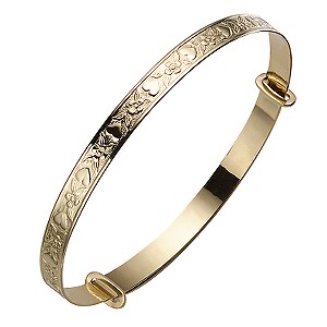 Child 9ct Gold Heart and Flower Expander Bangle