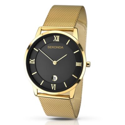 Sekonda Men's Black Dial GoldPlated Mesh Bracelet Watch H.Samuel