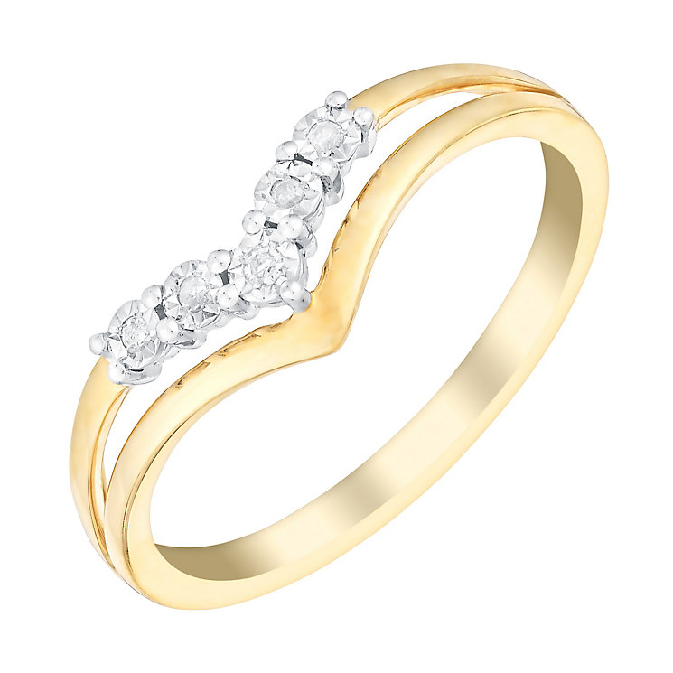 9ct Yellow Gold Wishbone V Shaped Diamond Eternity Ring