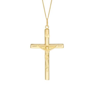 9ct Yellow Gold 20" Large Crucifix Pendant | H.Samuel