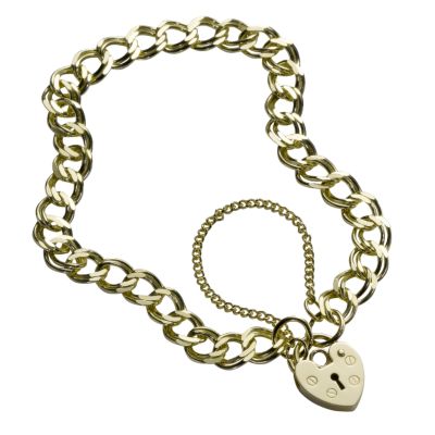 9ct gold curb chain heart bracelet