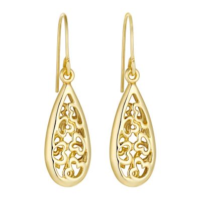 9ct Yellow Gold Heart Cutout Teardrop Drop Earrings - Ernest Jones