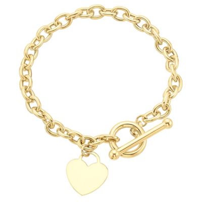 9ct yellow gold heart charm tbar bracelet Ernest Jones