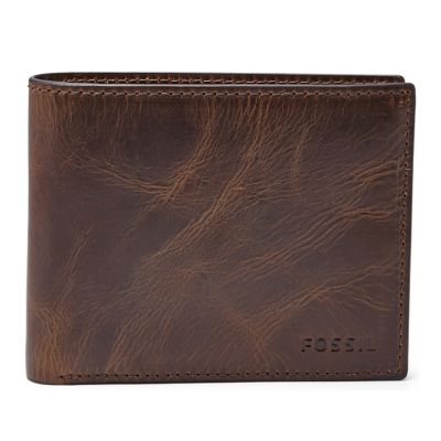 Fossil Derrick dark brown leather bifold wallet with ID slot - Ernest Jones