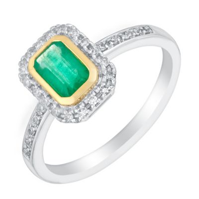 18ct white and yellow gold emerald and 10pt diamond ring Ernest Jones