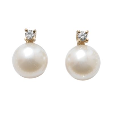 9ct gold cultured freshwater pearl and diamond earrings - Product number 3100235