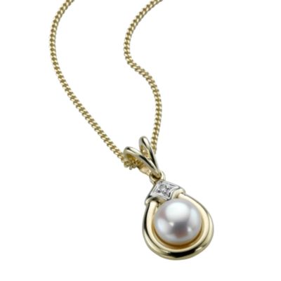9ct gold cultured freshwater pearl and diamond pendant - Product number 3101002