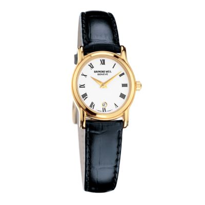 Raymond Weil ladies' gold-plated black leather strap watch - Product number 3102777