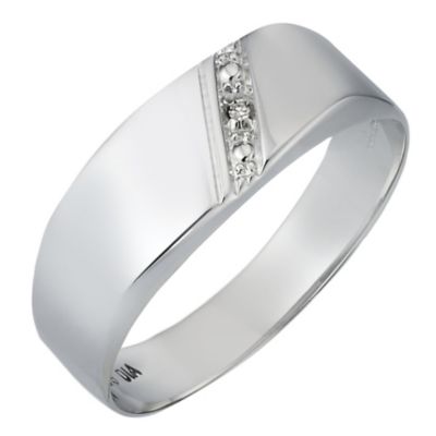 Mens 9ct White Gold Diamond Diamond Set Ring