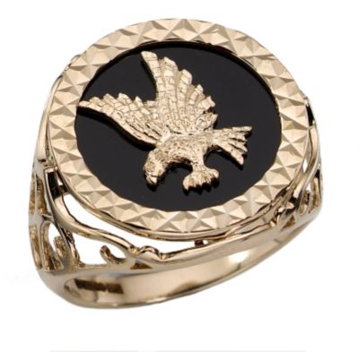 Mens 9ct Gold Onyx Eagle Ring
