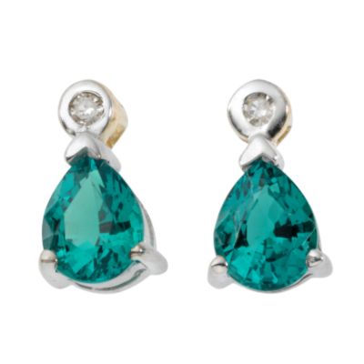 9ct white gold created emerald and diamond stud earrings - Product number 3250571