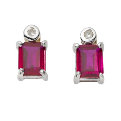 9ct white gold created ruby and diamond stud earrings - Product number 3250598
