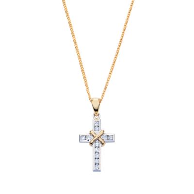 9ct two-colour gold diamond cross pendant - Product number 3312399
