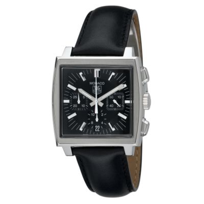 Heuer Monaco mens black strap watch