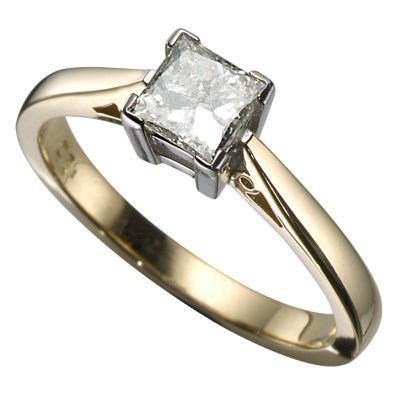 18ct Gold 1/2 Carat Diamond Princess Cut Solitaire Ring