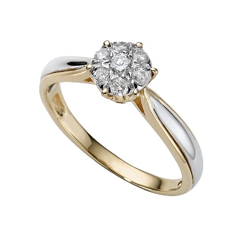 18ct two-colour gold quarter carat diamond cluster ring