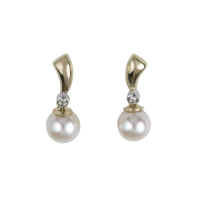 9ct gold cultured freshwater pearl and diamond drop earrings - Product number 3372103