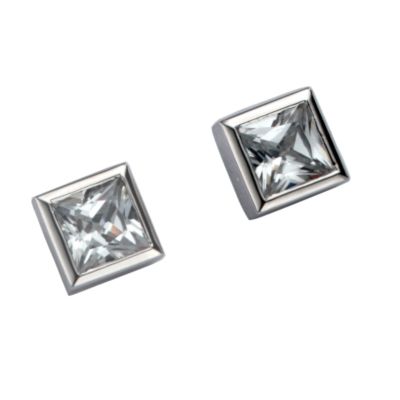 9ct white gold square cubic zirconia stud earrings