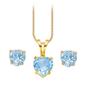 9ct Gold Blue Topaz Heart Pendant & Earring Set at H. Samuel