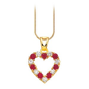 9ct gold Ruby and Cubic Zirconia Open Heart Pendant