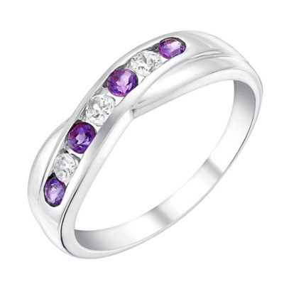 9ct White Gold Amethyst & Cubic Zirconia Eternity Ring H.Samuel