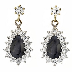 9ct gold Sapphire and Cubic Zirconia Teardrop Earrings