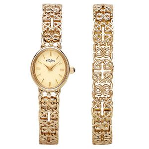 Rotary Ladiesand#39; Gold-Plated Watch and Matching Bracelet