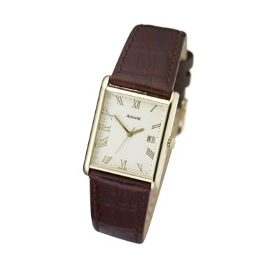Accurist Men's White Dial Brown Strap Watch