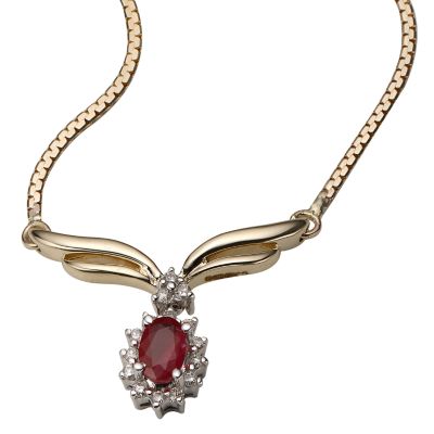 H Samuel 9ct Gold Ruby and Diamond Wishbone Necklace
