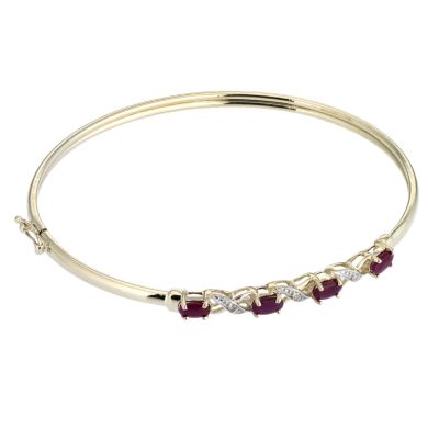 9ct gold Diamond and Ruby Bangle
