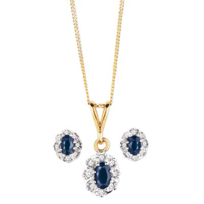 Gold Sapphire & Diamond Pendant & Earring Set - Product number 3474224
