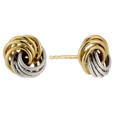 9ct Two Colour Gold Knot Stud Earrings - Product number 3474674
