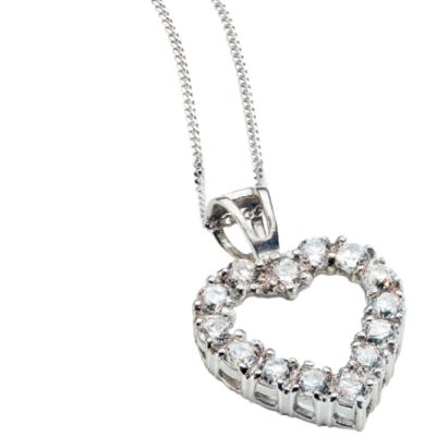 9ct White Gold Cubic Zirconia Heart Pendant