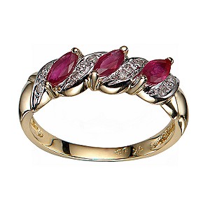 9ct Yellow Gold Ruby And Diamond Ring
