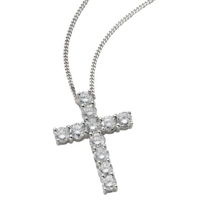 18ct white gold one carat diamond cross pendant - Product number 3484998